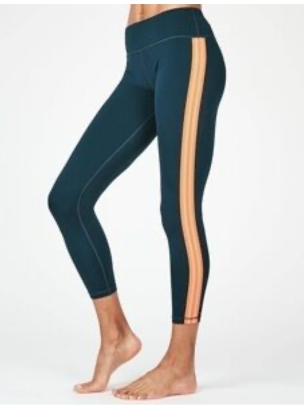 Sweaty Betty Dark Teal 7/8 Length Leggings with Peach Side Stripe.  S. Like New
